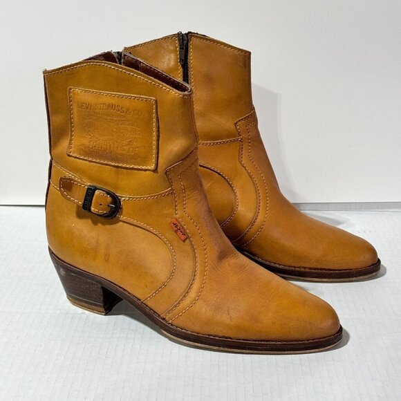 Vintage Levi's Leather Western Boots Mid Calf Zip up Women's Size 7.5 / 41.5 - Picture 9 of 16